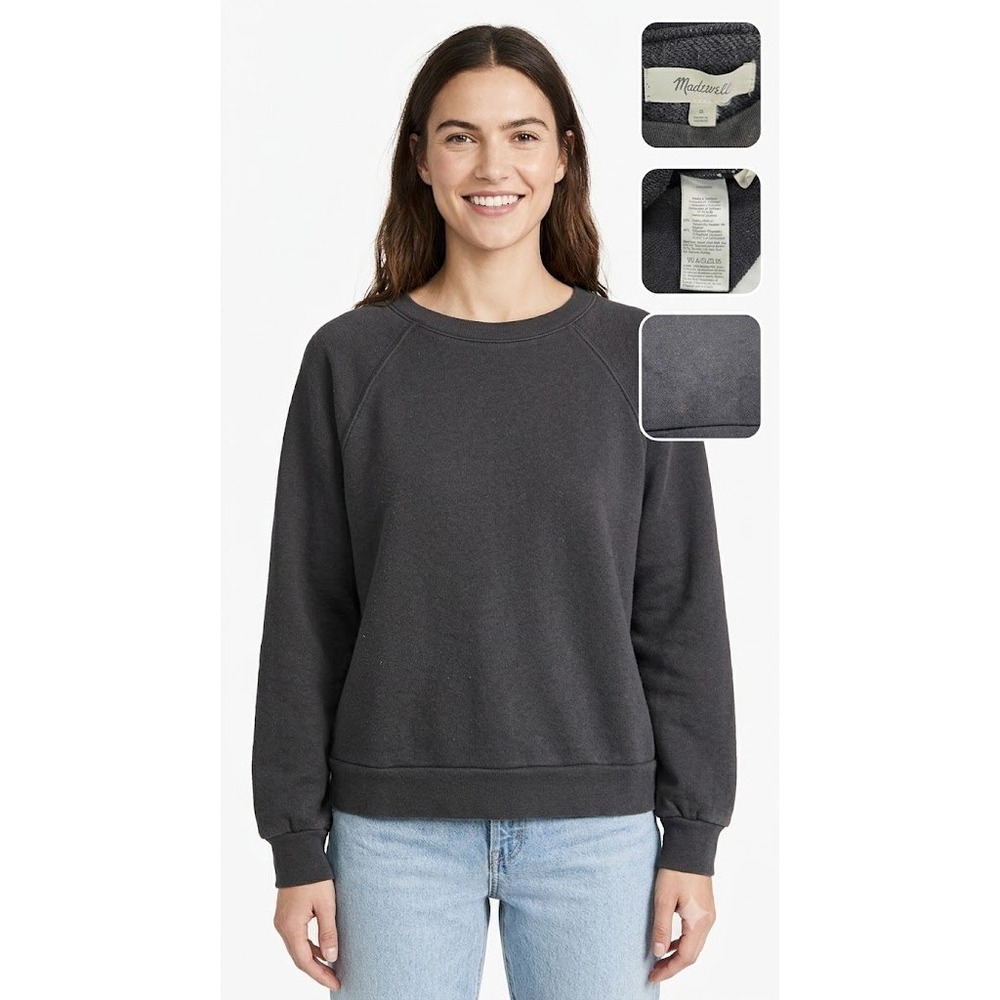 Madewell Womens Sweatshirt Small Charcoal Gray Raglan Long Sleeve Pullover Crew